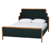 Baxton Studio Gerianne Velvet Upholstered Platform Bed - Classic European Bed Frame with Scalloped Headboard and Wood Trim, Modern Luxe Bedroom Furniture, Queen